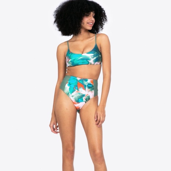 Tanya Taylor pink & green Maxine bikini top, bottoms and sarong set - Large NWOT - Picture 2 of 12